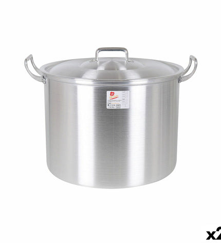 Two BigBuy Cooking aluminium casserole pans with lids, measuring 44x38x30 cm, shown with no background for kitchen use.