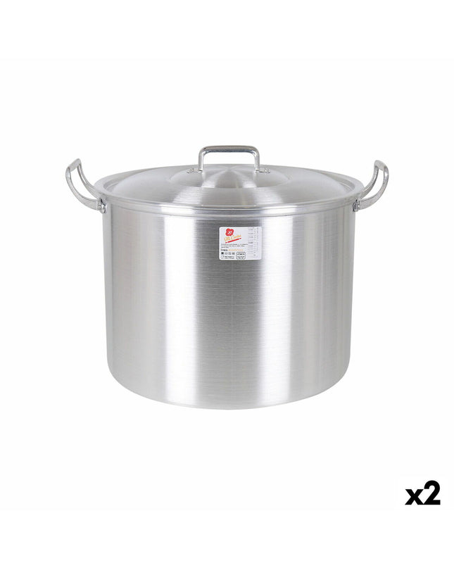 Two BigBuy Cooking aluminium casserole pans with lids, measuring 44x38x30 cm, shown with no background for kitchen use.