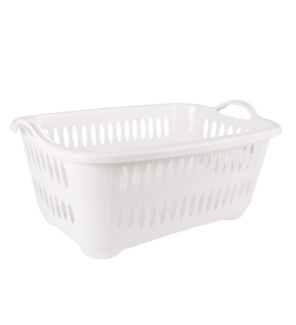 White Tontarelli laundry baskets with handles, 62.5 x 44.5 x 27.5 cm, set of 12, for home organization and storage.