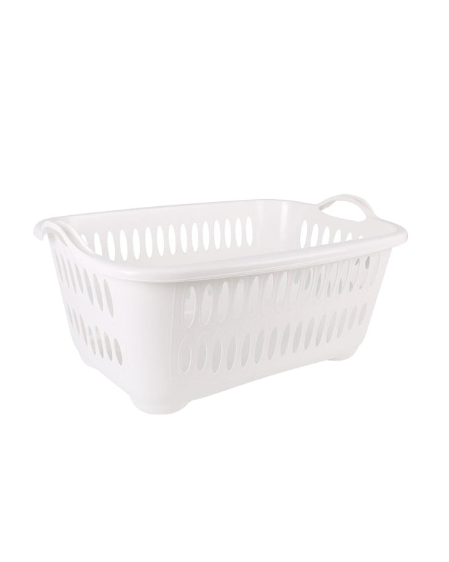 White Tontarelli laundry baskets with handles, 62.5 x 44.5 x 27.5 cm, set of 12, for home organization and storage.