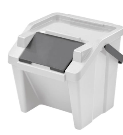 Tontarelli Moda white stacking recycling trash bins, 28L capacity, set of six, for home and kitchen organization.