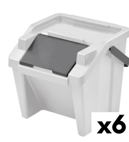 Stackable Tontarelli Moda white recycling trash bins, 28L capacity, suitable for home organization and waste separation.