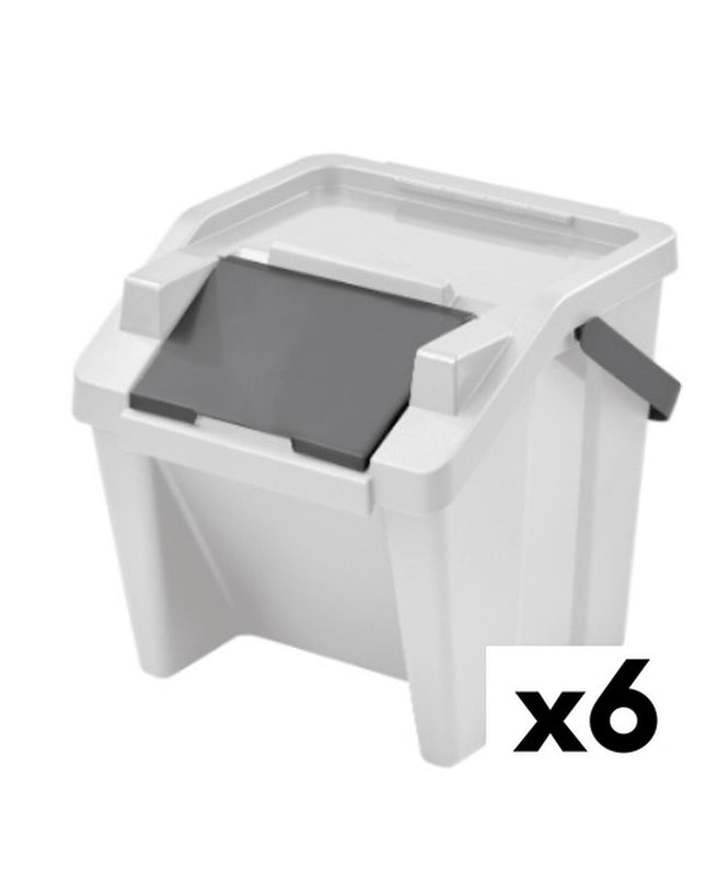 Stackable Tontarelli Moda white recycling trash bins, 28L capacity, suitable for home organization and waste separation.