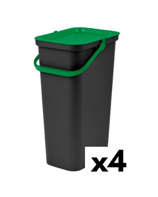 Set of four Tontarelli Moda Groen 38L recycling trash bins for home organization and kitchen waste sorting.