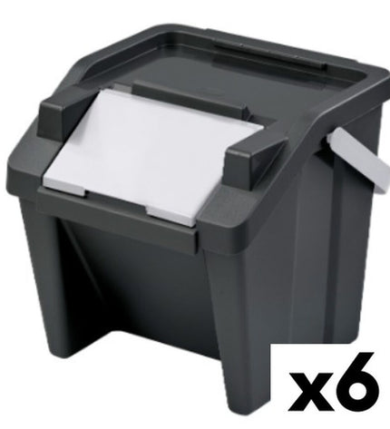 Stackable Tontarelli Moda waste bins in white and black, 28L capacity, designed for recycling and organization in home and kitchen.