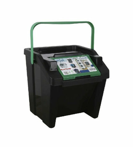 Set of six Tontarelli Moda Groen recycling bins, 28L, stackable, designed for home organization and waste sorting.