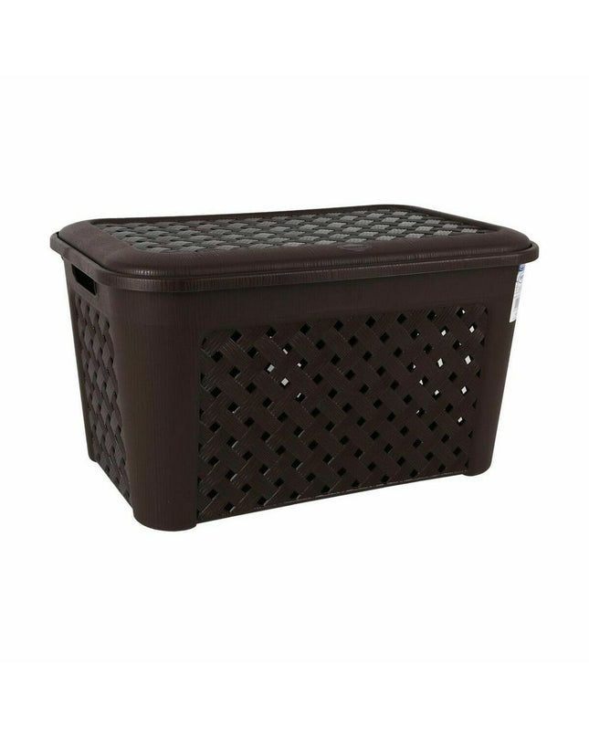 Six black Tontarelli Arianna laundry baskets with lids, 48.3L capacity, suitable for household storage and organization.