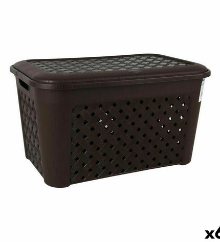 Black Tontarelli Arianna laundry baskets with lids, 48.3L capacity, set of 6, suitable for home organization and storage.