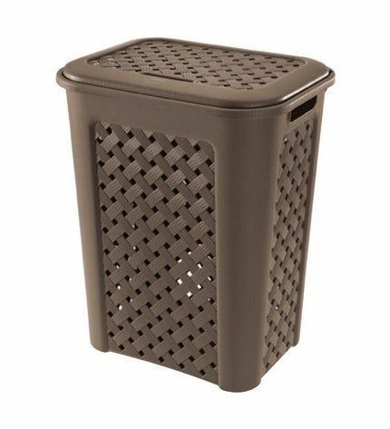 Six Tontarelli Arianna laundry baskets with Wengue lids, measuring 37.5 x 27.5 x 47 cm, for home storage and organization.