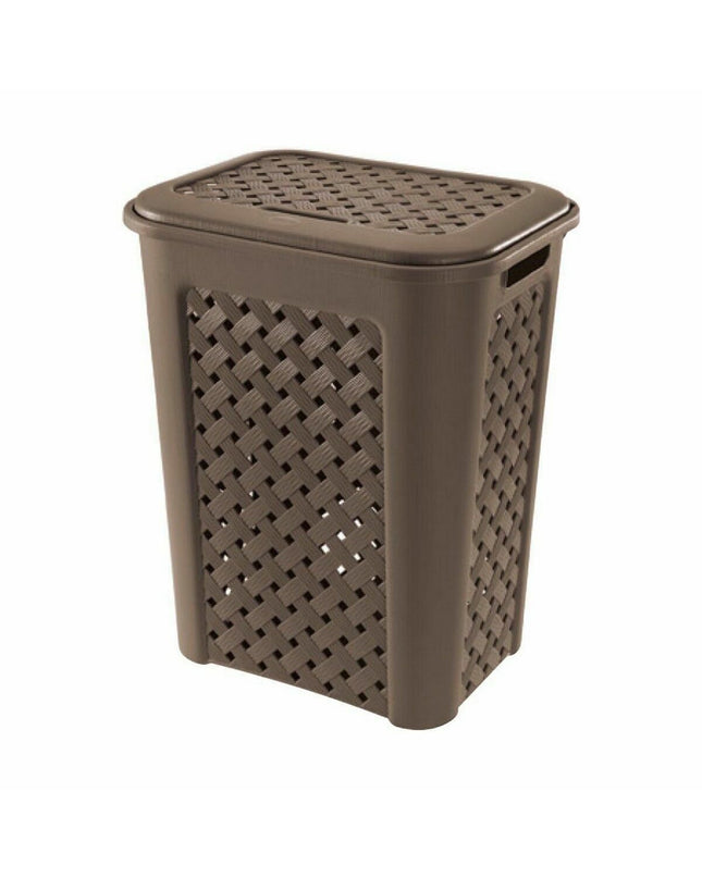 Six Tontarelli Arianna laundry baskets with Wengue lids, measuring 37.5 x 27.5 x 47 cm, for home storage and organization.