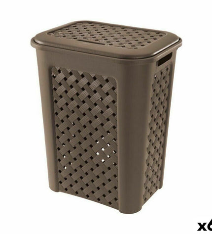 Six Tontarelli Arianna laundry baskets with Wengue lids, measuring 37.5x27.5x47 cm, designed for home storage and organization.