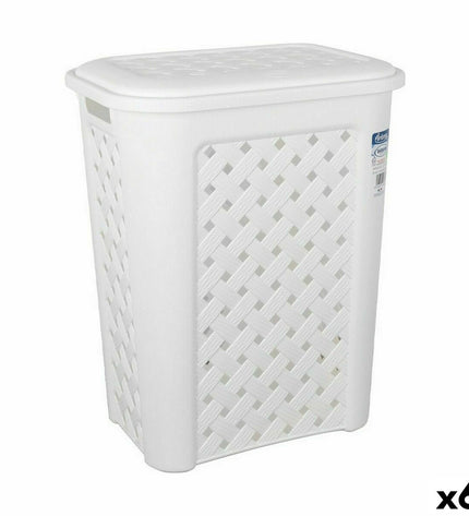 Tontarelli Arianna white laundry baskets with lids, set of six, measuring 37.5 x 27.5 x 47 cm, for home organization and storage