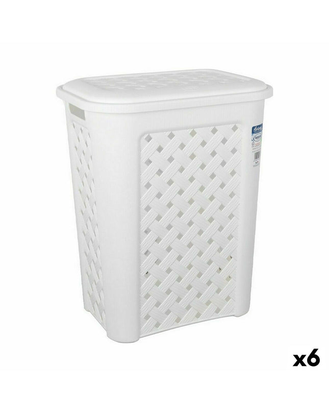 Tontarelli Arianna white laundry baskets with lids, set of six, measuring 37.5 x 27.5 x 47 cm, for home organization and storage