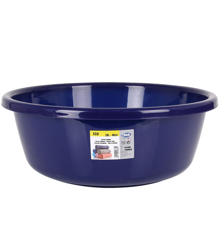 Blue circular Waskom Dem Eco container, 47x47x16cm, used for household storage and organization.