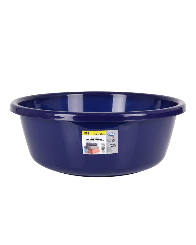 Blue circular Waskom Dem Eco container, 47x47x16cm, used for household storage and organization.