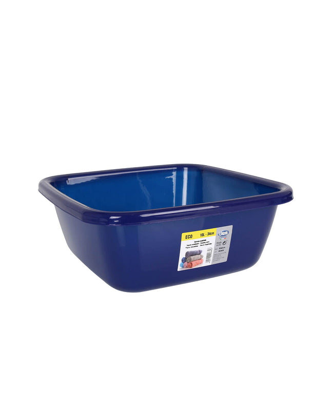 Blue Dem Waskom Dem Eco 34x34x13 cm plastic storage bin for household organization, 10-liter capacity, no background.