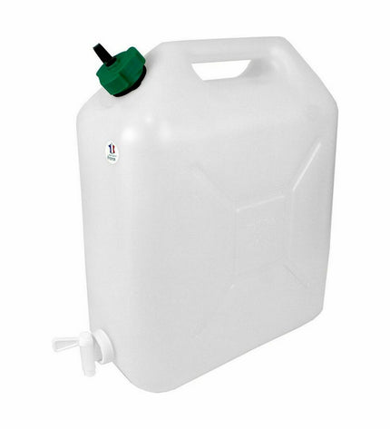 Set of 10 EDA water cans with taps, measuring 29x15x35 cm, ideal for camping and outdoor activities.