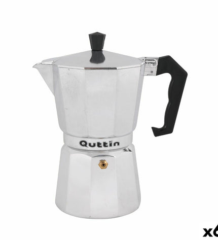 Quttin Italiaanse koffiepot with 6 cups, traditional stovetop design for brewing rich Italian coffee, suitable for home use.