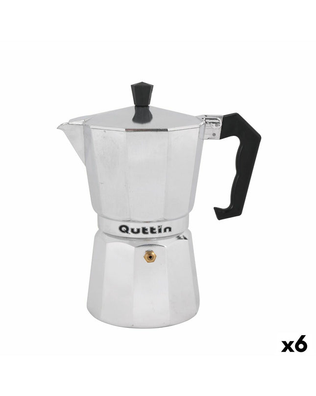 Quttin Italiaanse koffiepot with 6 cups, traditional stovetop design for brewing rich Italian coffee, suitable for home use.