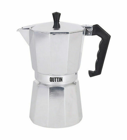 Quttin aluminium Italian coffee pot with 6 cups, traditional stove-top espresso maker for home brewing of Italian coffee.