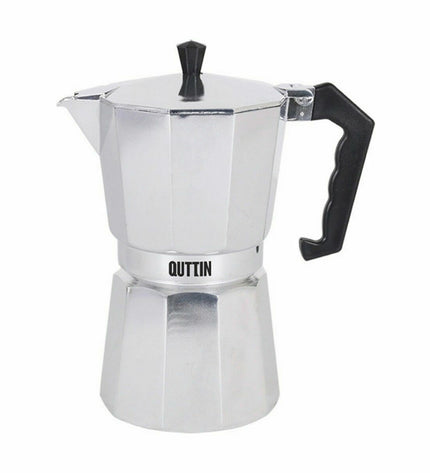 Quttin Italiaanse koffiepot in aluminium with nine cups, ideal for brewing traditional coffee in a stylish kitchen setting