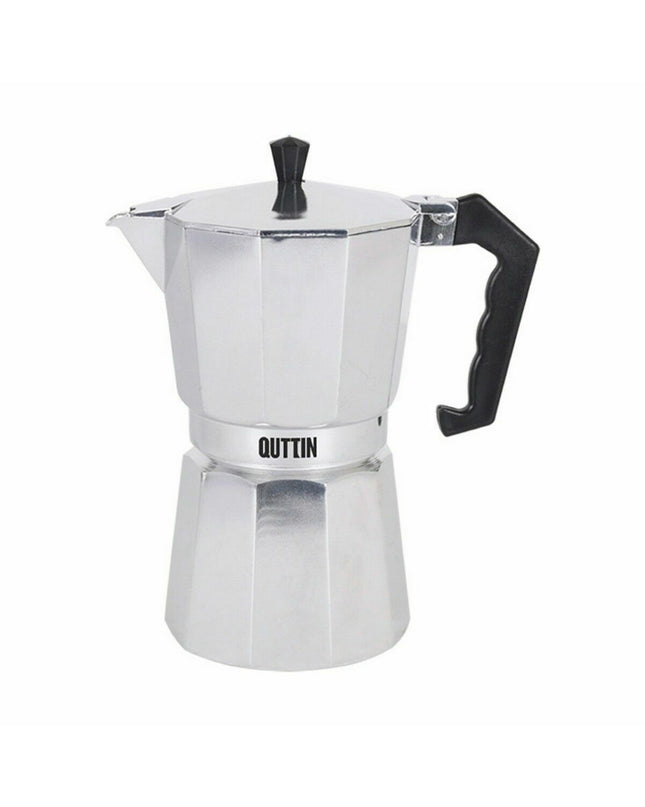 Quttin Italiaanse koffiepot in aluminium with nine cups, ideal for brewing traditional coffee in a stylish kitchen setting