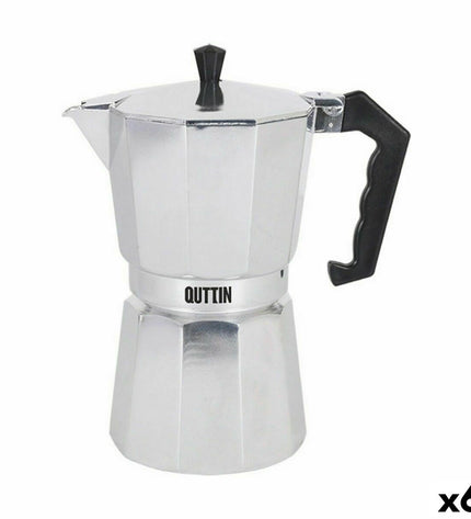 Quttin Italiaanse aluminium koffiepot with 9 cups, perfect for brewing traditional Italian espresso at home.