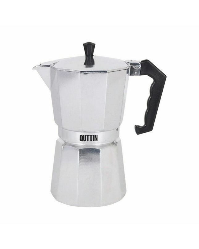 Quttin aluminium Italiaanse koffiepot set with 12 cups, ideal for brewing traditional Italian coffee at home.