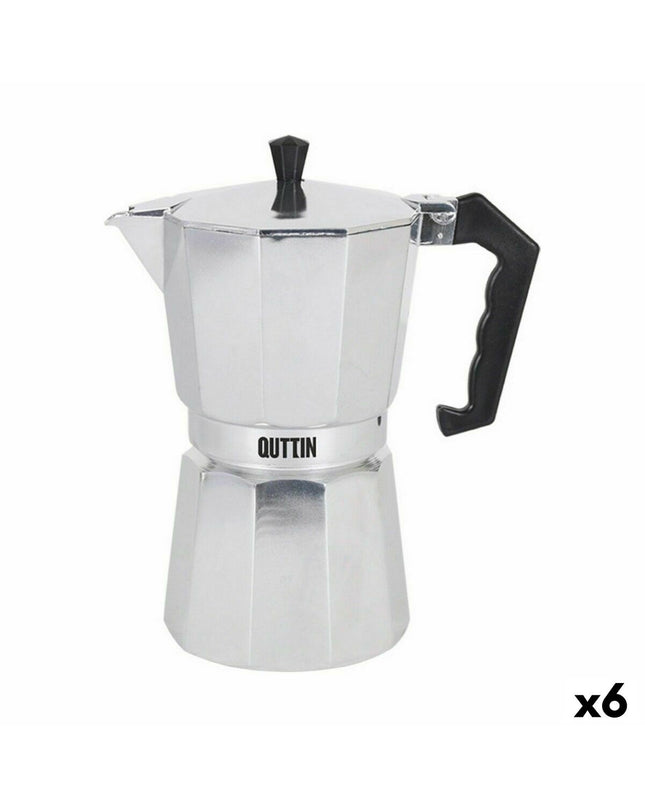Quttin aluminium Italiaanse koffiepot set with 12 cups, ideal for brewing traditional Italian coffee at home.