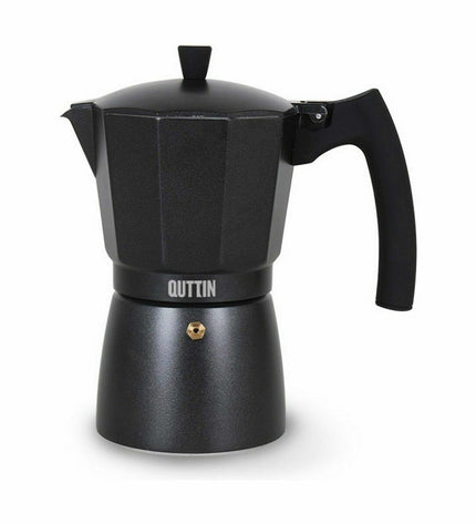 Quttin Italian coffee pot with 9 cups, ideal for brewing traditional espresso in a stylish kitchen setting