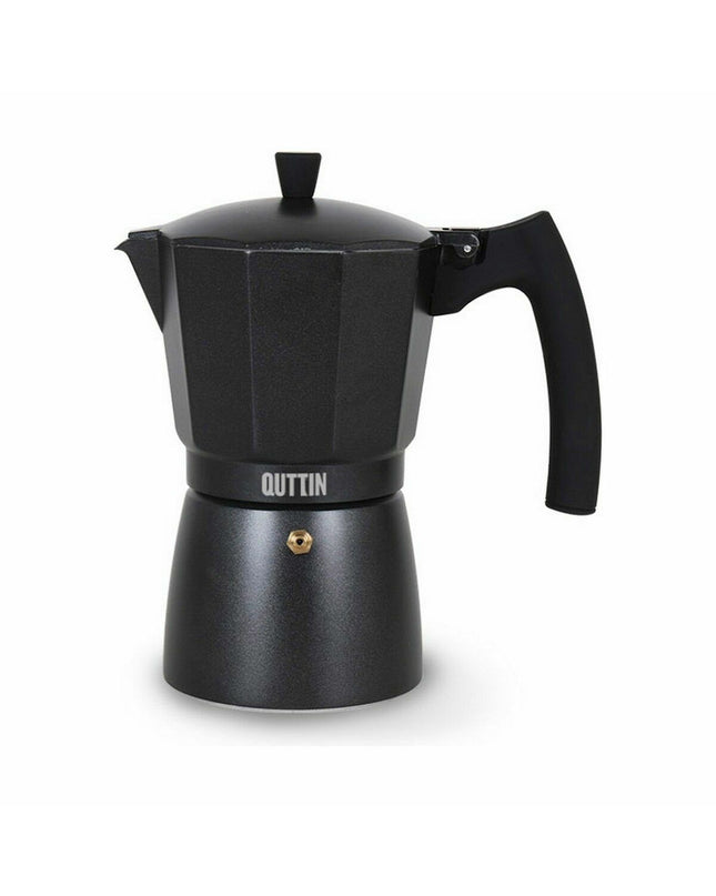 Quttin Italian coffee pot with 9 cups, ideal for brewing traditional espresso in a stylish kitchen setting