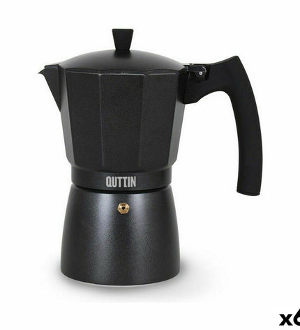 Quttin Italiaanse koffiepot with 9 cups, set of 6, for brewing authentic Italian coffee in a stylish kitchen setting.