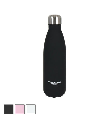 Six ThermoSport Soft Touch 500 ml thermos bottles for outdoor activities, camping, and hiking, with soft-touch finish.