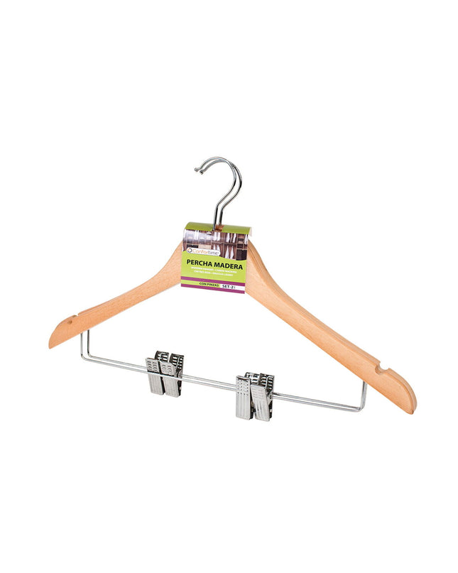 Confortime brown wooden clothes hangers set with 24 hooks, ideal for home storage and organization.