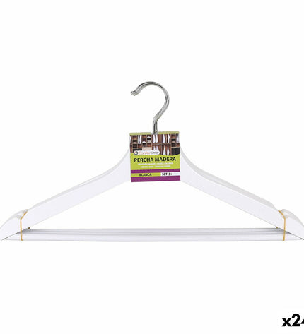 Set of 24 Confortime wooden white hangers with three pieces, ideal for home storage and organization.