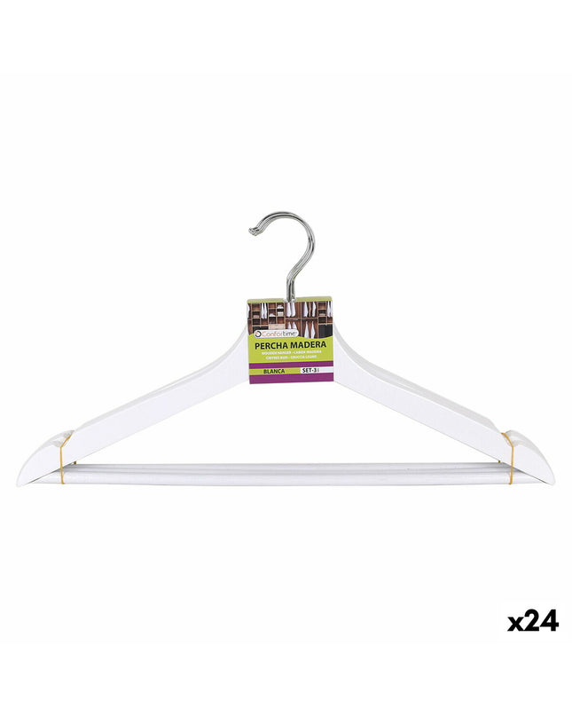 Set of 24 Confortime wooden white hangers with three pieces, ideal for home storage and organization.