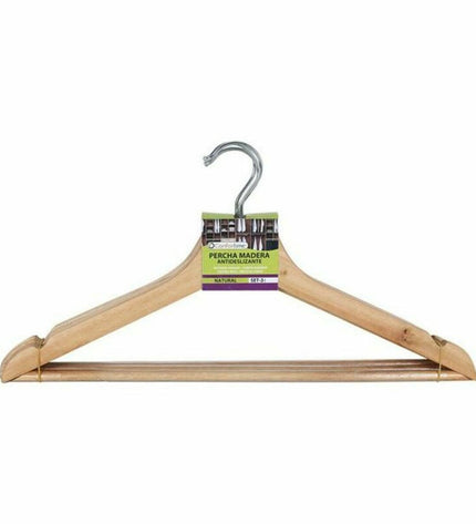 Set of three brown wooden Kleerhangerset Confortime antislip hangers for clothing storage, 24 pieces included, ideal for home organization.