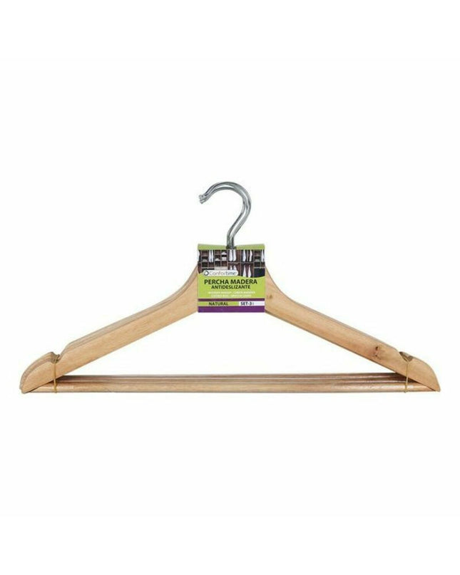 Set of three brown wooden Kleerhangerset Confortime antislip hangers for clothing storage, 24 pieces included, ideal for home organization.