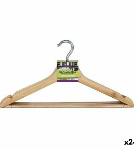 Confortime antislip brown wooden hanger set with 3 pieces, ideal for home storage and organization, 24 pieces in total