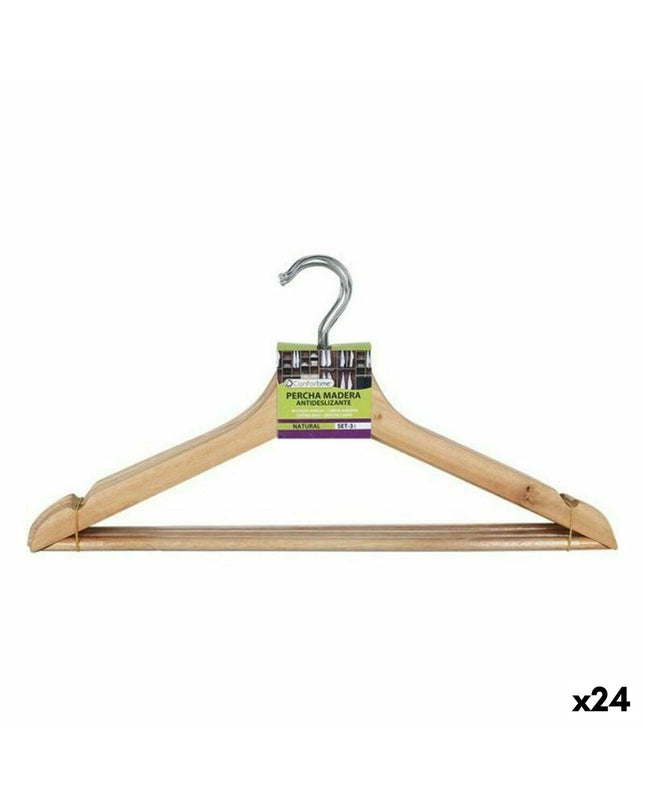 Confortime antislip brown wooden hanger set with 3 pieces, ideal for home storage and organization, 24 pieces in total