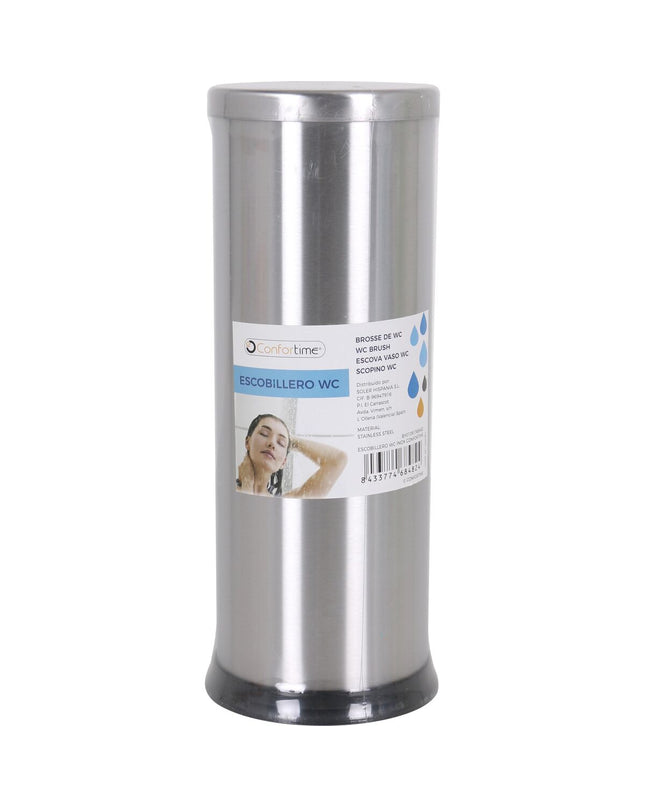 Set of 12 Confortime stainless steel toilet brushes with silver finish, 37 cm tall, ideal for bathroom cleaning.