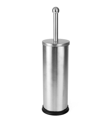 Set of 12 silver-colored stainless steel toilet brushes with ergonomic handles, 37 cm tall for bathroom cleaning.