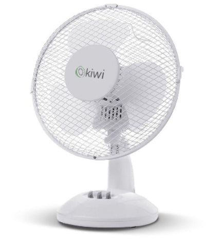Set of four Kiwi white desk fans with 27 cm diameter, 21W, compact portable air circulation for home and kitchen use.