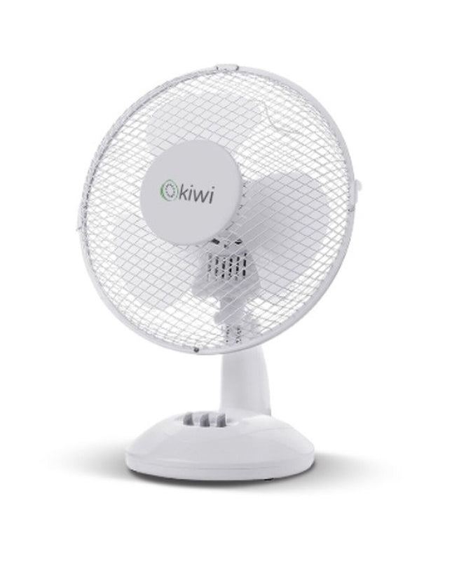 Set of four Kiwi white desk fans with 27 cm diameter, 21W, compact portable air circulation for home and kitchen use.