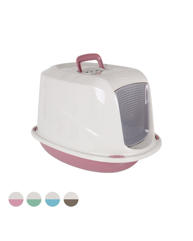 Set of seven Georplast plastic cat litter boxes, measuring 57 x 39.5 x 38 cm, designed for cats and pet care.
