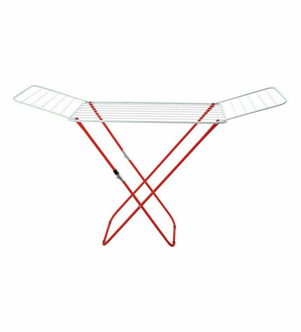 Set of six white and red folding clotheslines by Supernet, each measuring 127x50x2 cm, for household storage and organization.