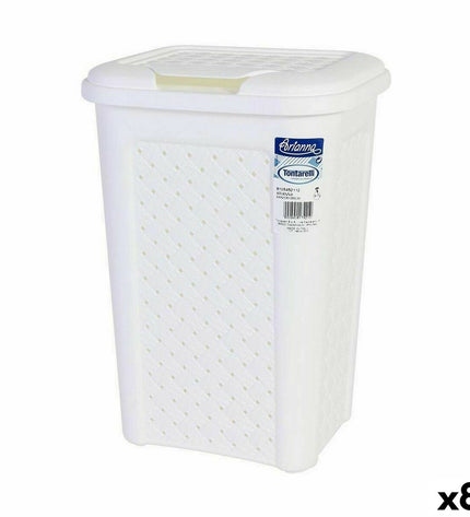 Set of 8 Tontarelli Arianna 10L white waste bins for home organization and kitchen storage.