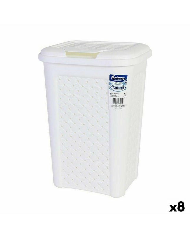 Set of 8 Tontarelli Arianna 10L white waste bins for home organization and kitchen storage.
