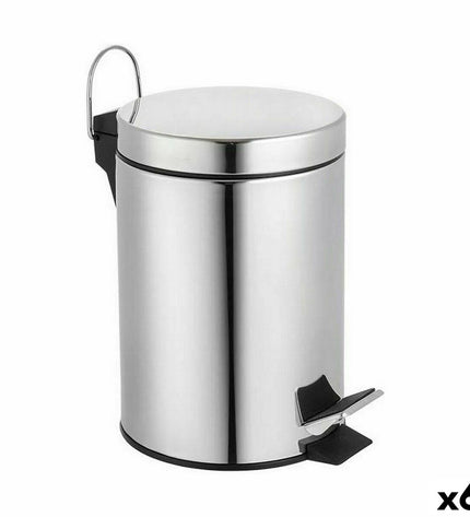 Set of six silver Confortime 3L pedal trash cans with lids, ideal for house and kitchen storage and organization.