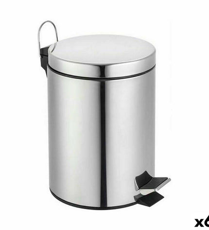 Confortime silver 7L pedal trash can, household waste bin, 6-pack, durable plastic, compact design for kitchen organization